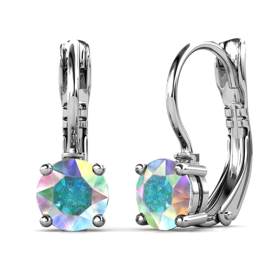 Cate & Chloe Lyric 18k White Gold Plated Drop Earrings with Swarovski Opal Crystals Gift for Women