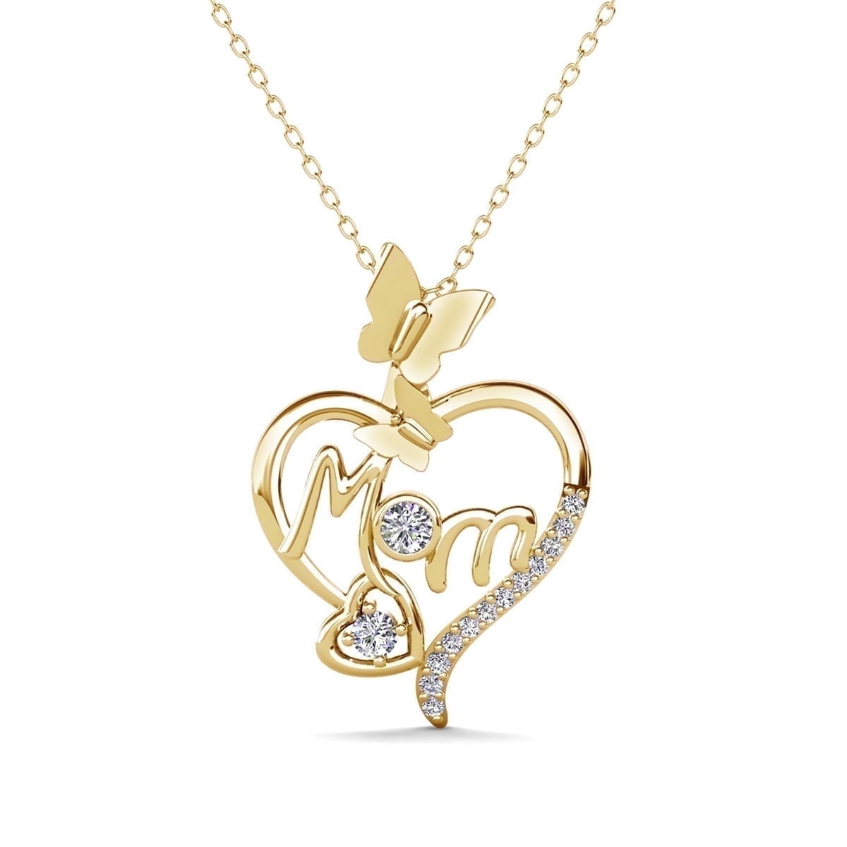 Cate & Chloe Mabel 18k Yellow Gold Plated Mom Heart Necklace with Simulated Diamonds Gift for Women
