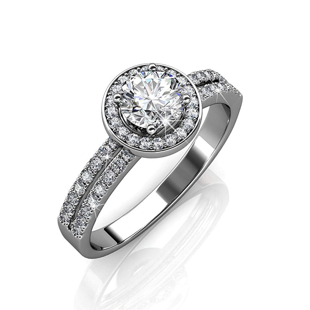 Swarovski crystal halo ring in 18k gold plated store
