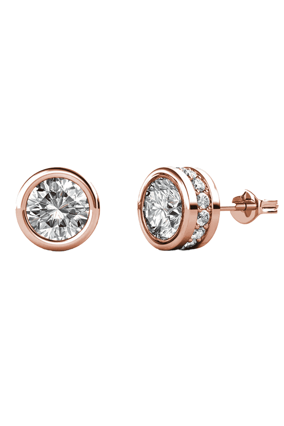 Mae 18k Rose Gold Plated Stud Earrings with Round Cut Swarovski Crystals for Women