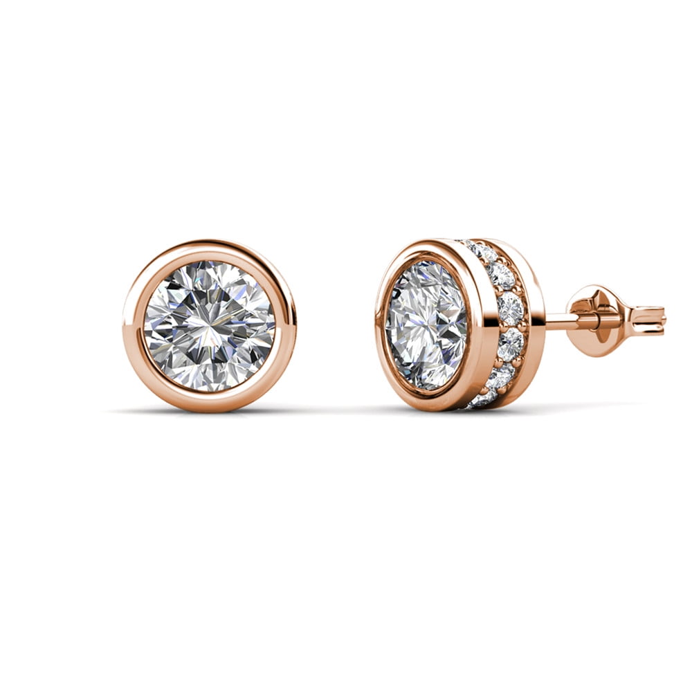 Cate Chloe Mae 18k White Gold Plated Stud Earrings Fancy Round