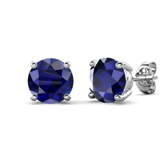 Cate & Chloe Magnolia 18k White Gold Plated Women's Stud Earrings with Sapphire Simulated Diamond
