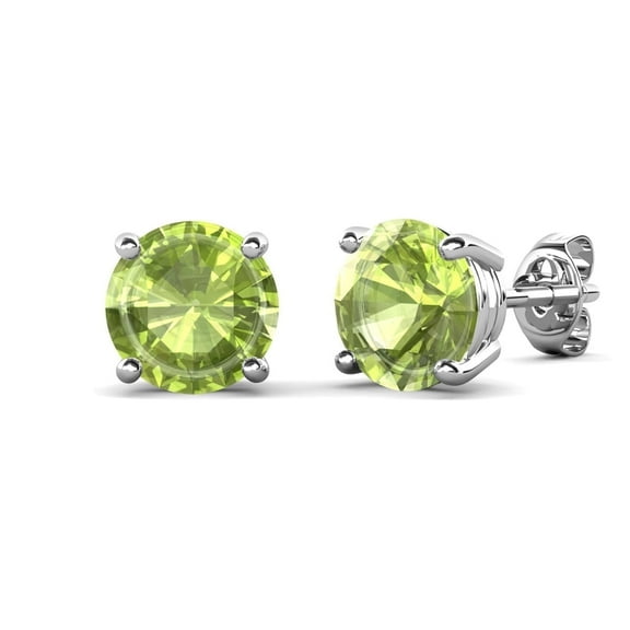 Cate & Chloe Magnolia 18k White Gold Plated Women's Stud Earrings with Peridot Simulated Diamond