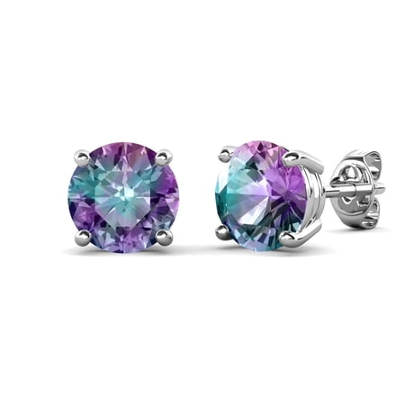 Cate & Chloe Magnolia 18k White Gold Plated Women's Stud Earrings with Mystic Simulated Diamond