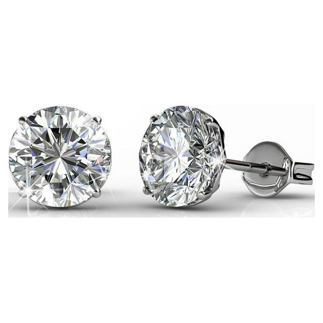 Cate & Chloe Mallory 18k White Gold Plated Silver Crystal Stud Earrings | Women's Round Cut Crystal Earrings, Gift for Her