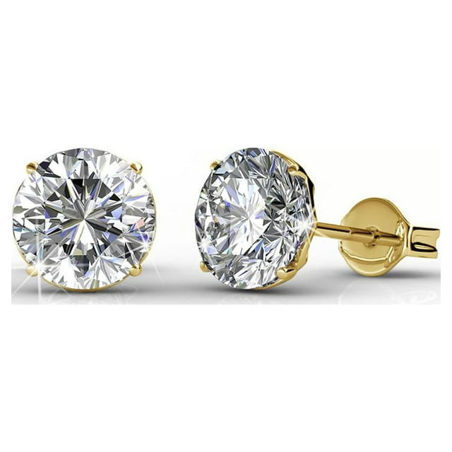 Cate & Chloe Mallory 18k Yellow Gold Plated Stud Earrings | Round Cut Crystal Earrings for Women, Gift for Her