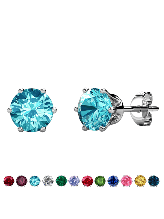 March Birthstone 18k White Gold Plated Women's Stud Earrings 1ct Swarovski Crystal