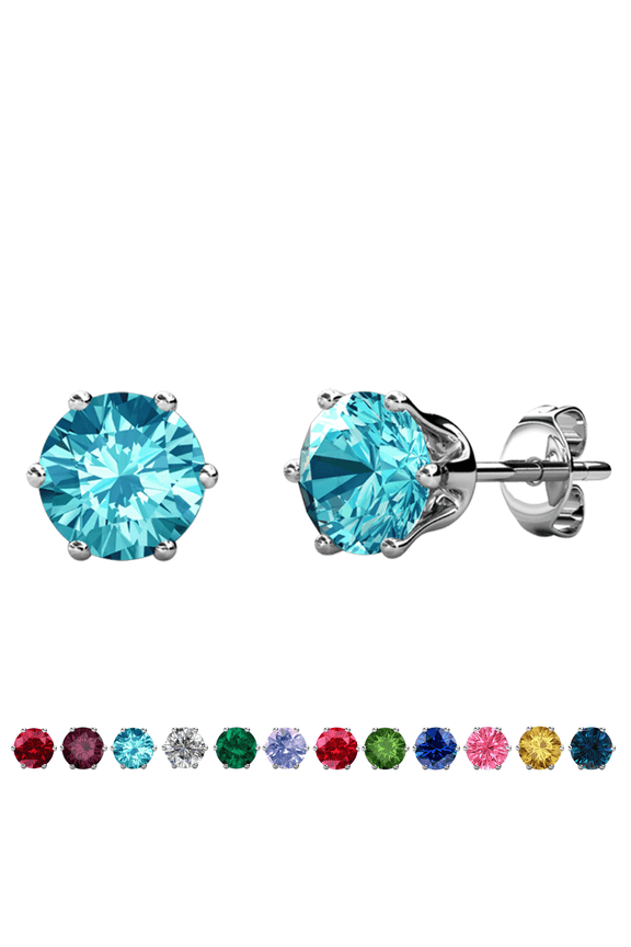 March Birthstone 18k White Gold Plated Women's Stud Earrings 1ct Swarovski Crystal
