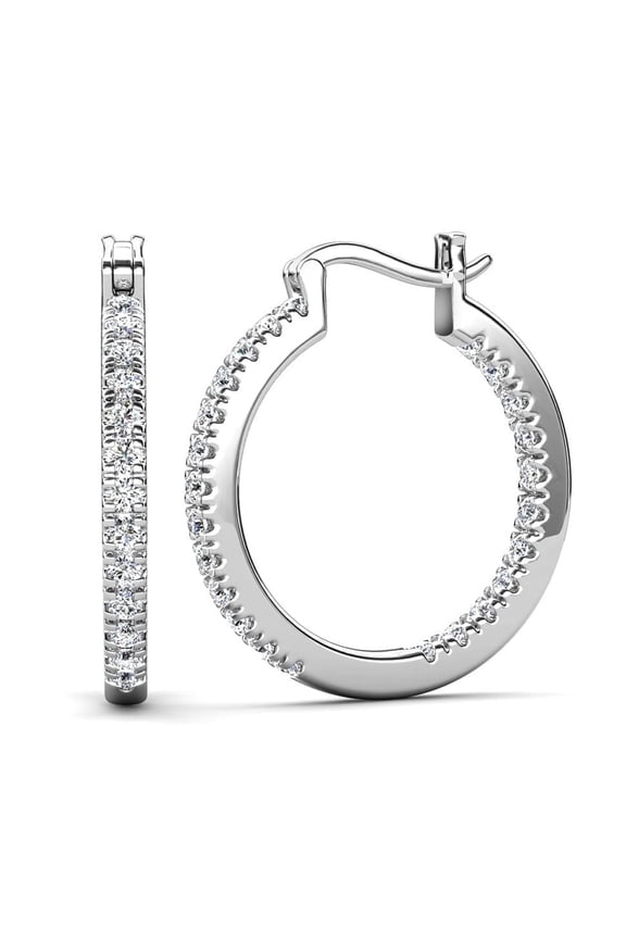 Margot 18k White Gold Plated 24mm Hoop Earrings with Simulated Diamonds Gift for Women
