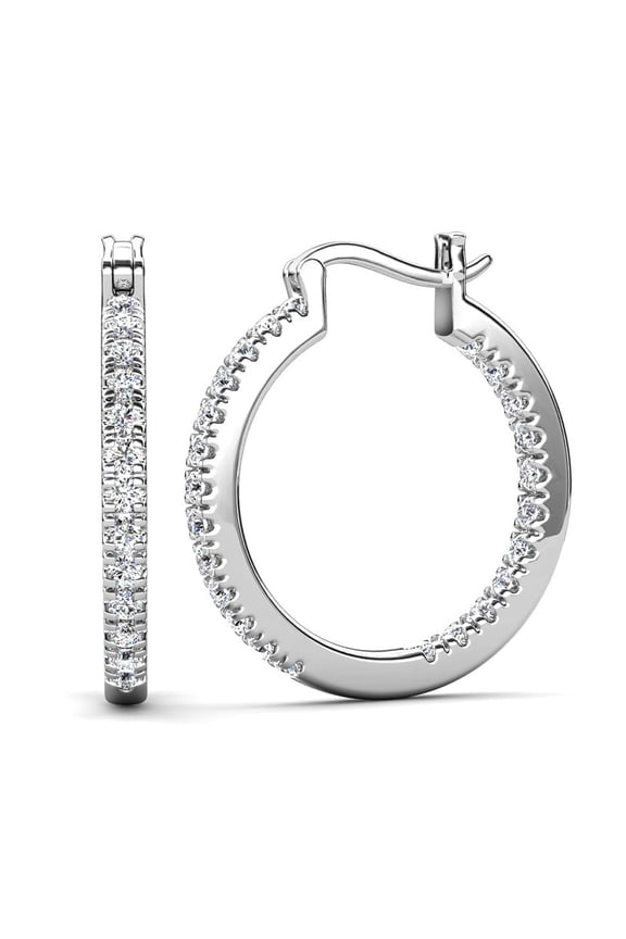 Margot 18k White Gold Plated 24mm Hoop Earrings with Simulated Diamonds Gift for Women