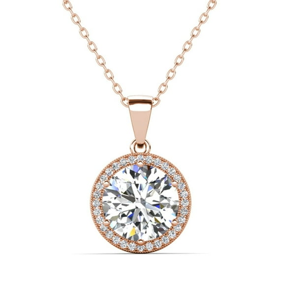 Cate & Chloe Mariah 18k Rose Gold Plated Halo Pendant Necklace with Simulated Diamonds for Women