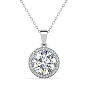 CATE & CHLOE Mariah 18k White Gold Plated Halo Pendant Necklace with Simulated Diamonds for Women