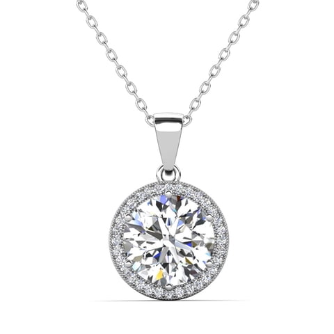 Mariah 18k White Gold Plated Halo Pendant Necklace with Simulated Diamonds for Women