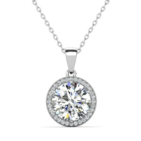 Cate & Chloe Mariah 18k White Gold Plated Halo Pendant Necklace with Simulated Diamonds for Women