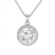Cate & Chloe Mariah 18k White Gold Plated Silver Halo Pendant Necklace | Cubic Zirconia Necklace with Solitaire Round Cut Crystal
