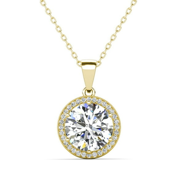 Cate & Chloe Mariah 18k Yellow Gold Plated Halo Pendant Necklace with Simulated Diamonds for Women