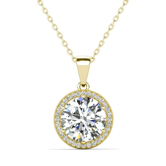 Cate & Chloe Mariah 18k Yellow Gold Plated Halo Pendant Necklace with Simulated Diamonds for Women