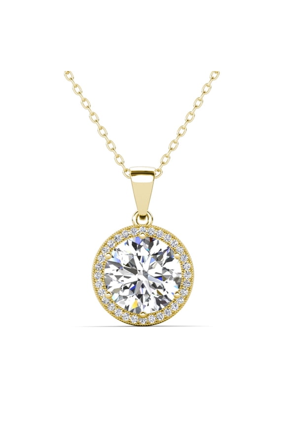 Mariah 18k Yellow Gold Plated Halo Pendant Necklace with Simulated Diamonds for Women