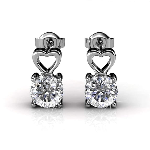 Cate & Chloe Marian 18k White Gold Plated Heart Stud Earrings with Swarovski Crystals for Women