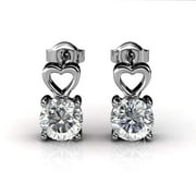 CATE & CHLOE Marian 18k White Gold Plated Heart Stud Earrings with Swarovski Crystals for Women