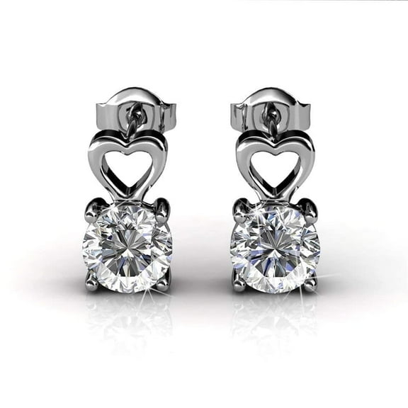 Cate & Chloe Marian 18k White Gold Plated Heart Stud Earrings with Swarovski Crystals for Women
