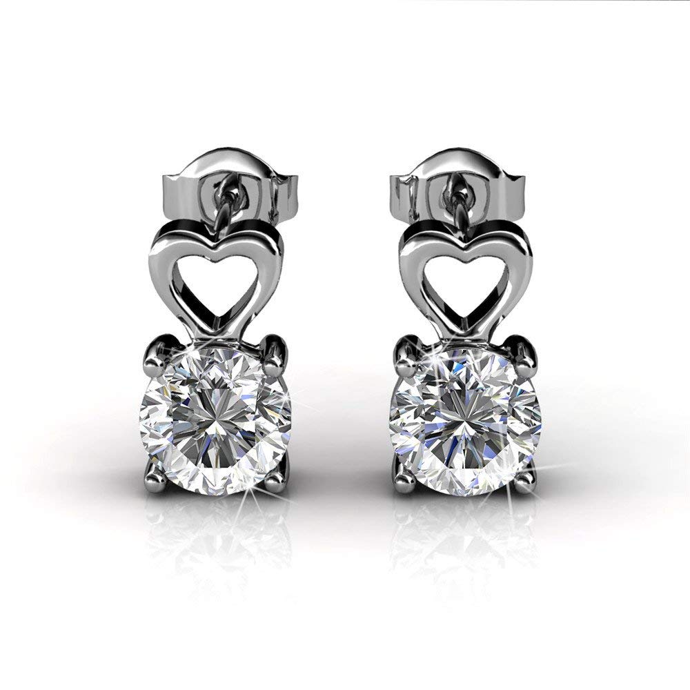 Cate & Chloe Marian Passion 18k White Gold Heart Earrings w/ Swarovski Crystals, Sparkling Silver Dangling Stud Earring, Solitaire Round Cut Diamond Crystals, Wedding Anniversary Jewelry MSRP - $119 - image 1 of 6
