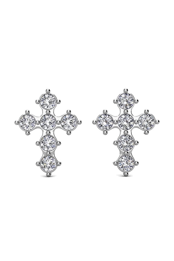 Marissa 18k White Gold Plated Cross Stud Earrings with Swarovski Crystals, Gift for Women