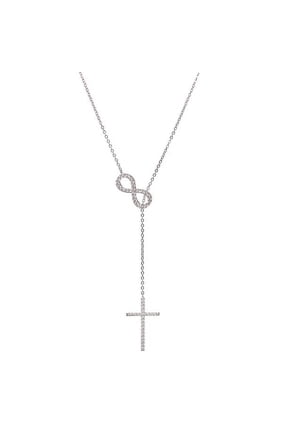 Mary Sterling Silver Infinity Cross Lariat Y-Necklace with Simulated Diamonds for Women