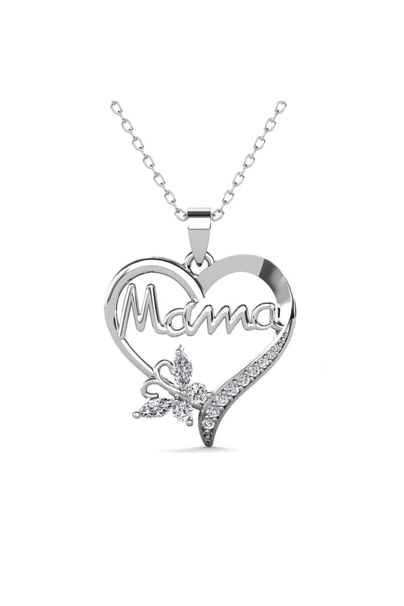Mavis 18k White Gold Plated Mama Heart Necklace with Simulated Diamonds for Women