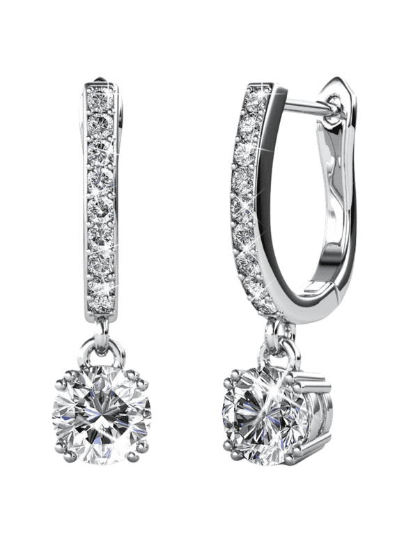 McKenzie 18k White Gold Plated Drop Dangle Earrings with Swarovski Crystals for Women
