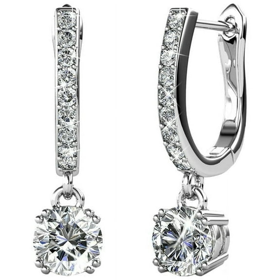 Cate & Chloe McKenzie 18k White Gold Plated Drop Dangle Earrings with Swarovski Crystals for Women