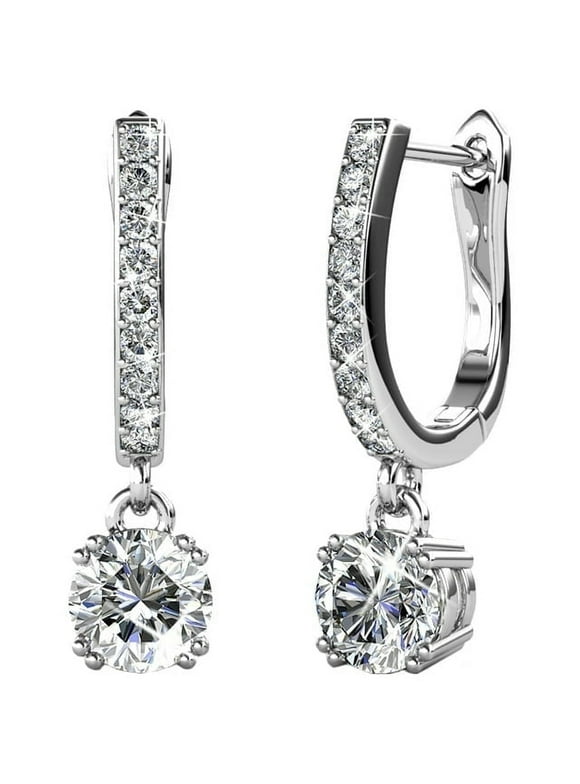 McKenzie 18k White Gold Plated Drop Dangle Earrings with Swarovski Crystals for Women