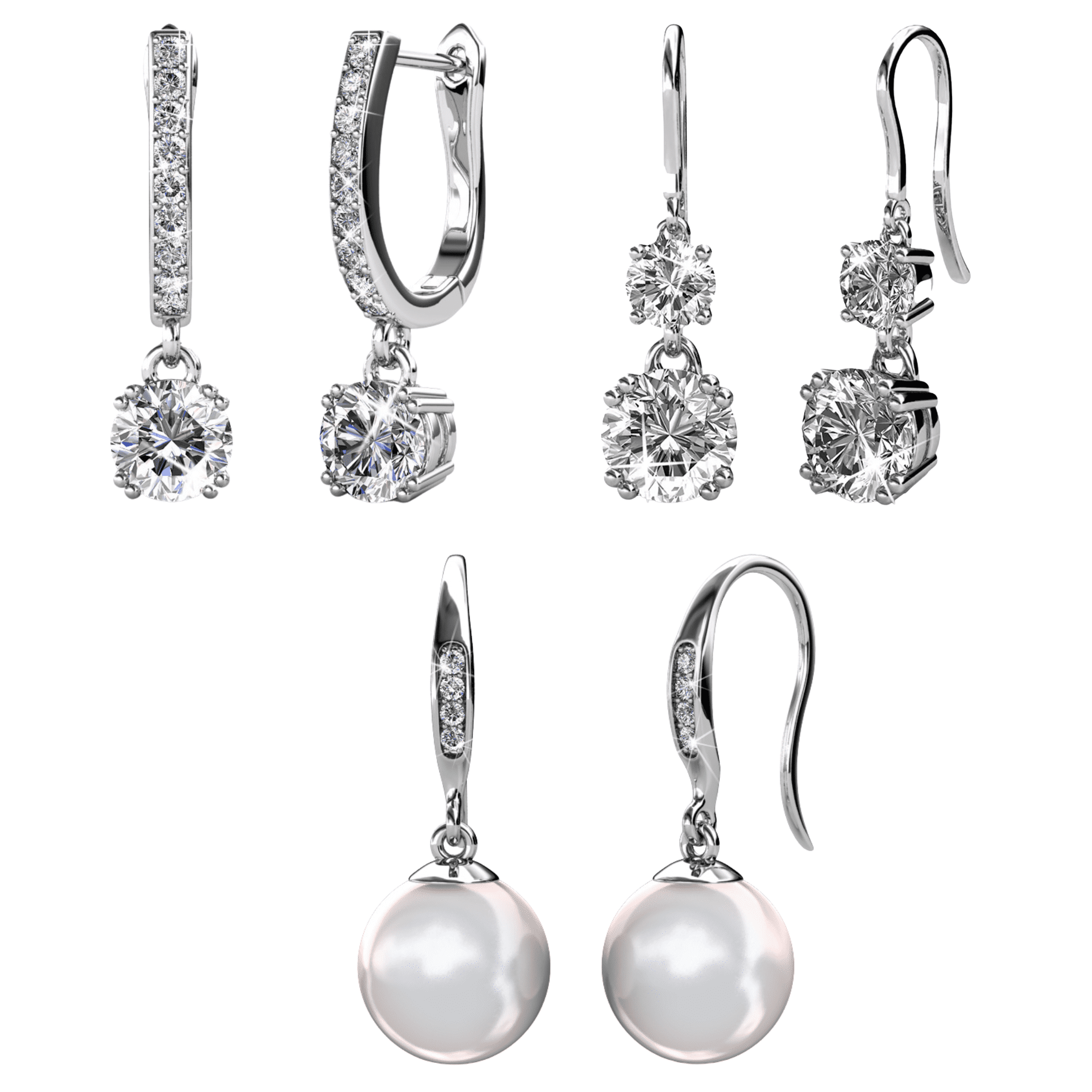 Cate & Chloe Pack of 3 - McKenzie, Kadence & Betty 18k White Gold Plated Earrings with  Swarovski Crystals for Women