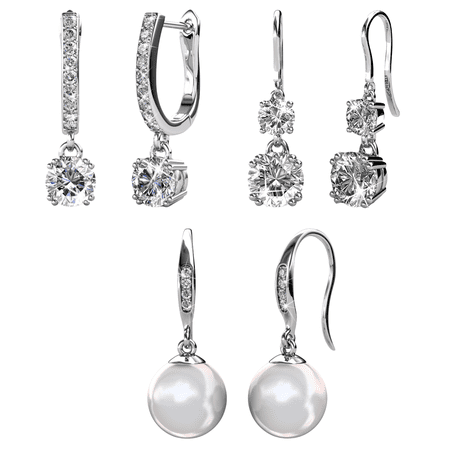 Cate & Chloe Pack of 3 - McKenzie, Kadence & Betty 18k White Gold Plated Earrings with Swarovski Crystals for Women