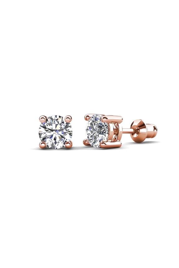 Mia 18k Rose Gold Plated Stud Earrings with 1ct Simulated Diamonds Gift for Women
