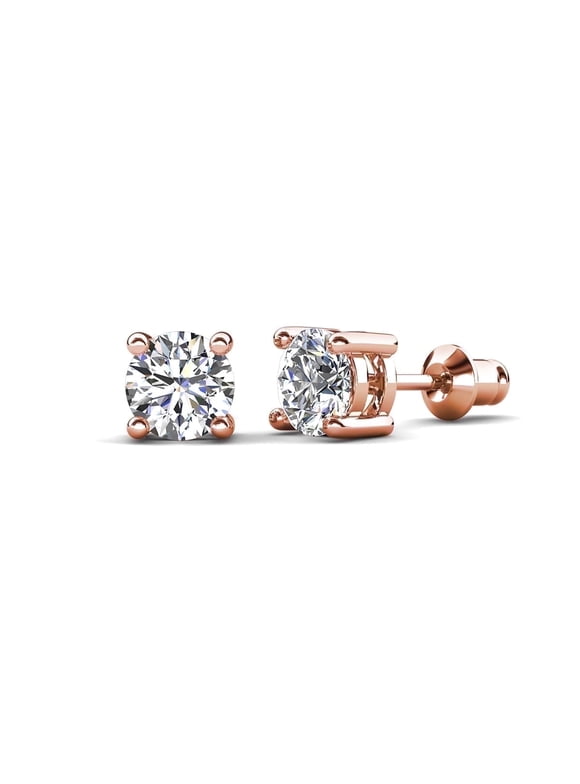 Mia 18k Rose Gold Plated Stud Earrings with 1ct Simulated Diamonds Gift for Women