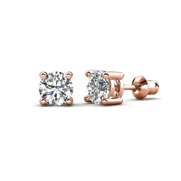 Cate & Chloe Mia 18k Rose Gold Plated Stud Earrings with 2ct Simulated Diamonds Gift for Women