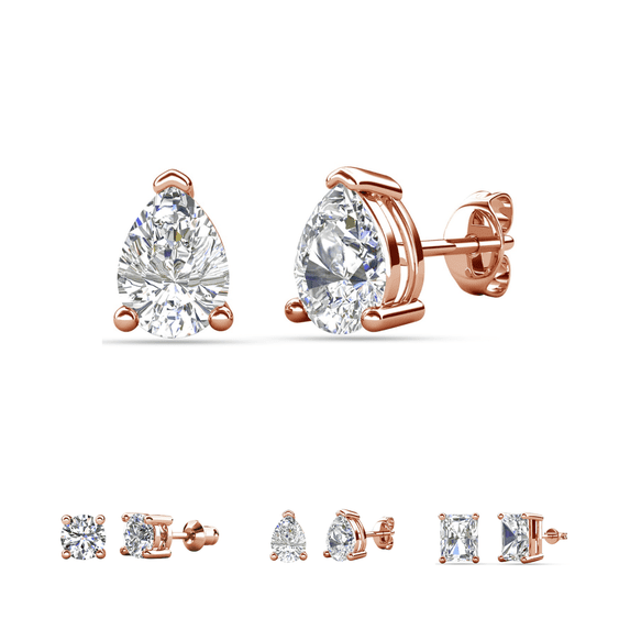 Cate & Chloe Mia 18k Rose Gold Plated Stud Earrings with 4ct Pear Cut Simulated Diamonds Gift for Women