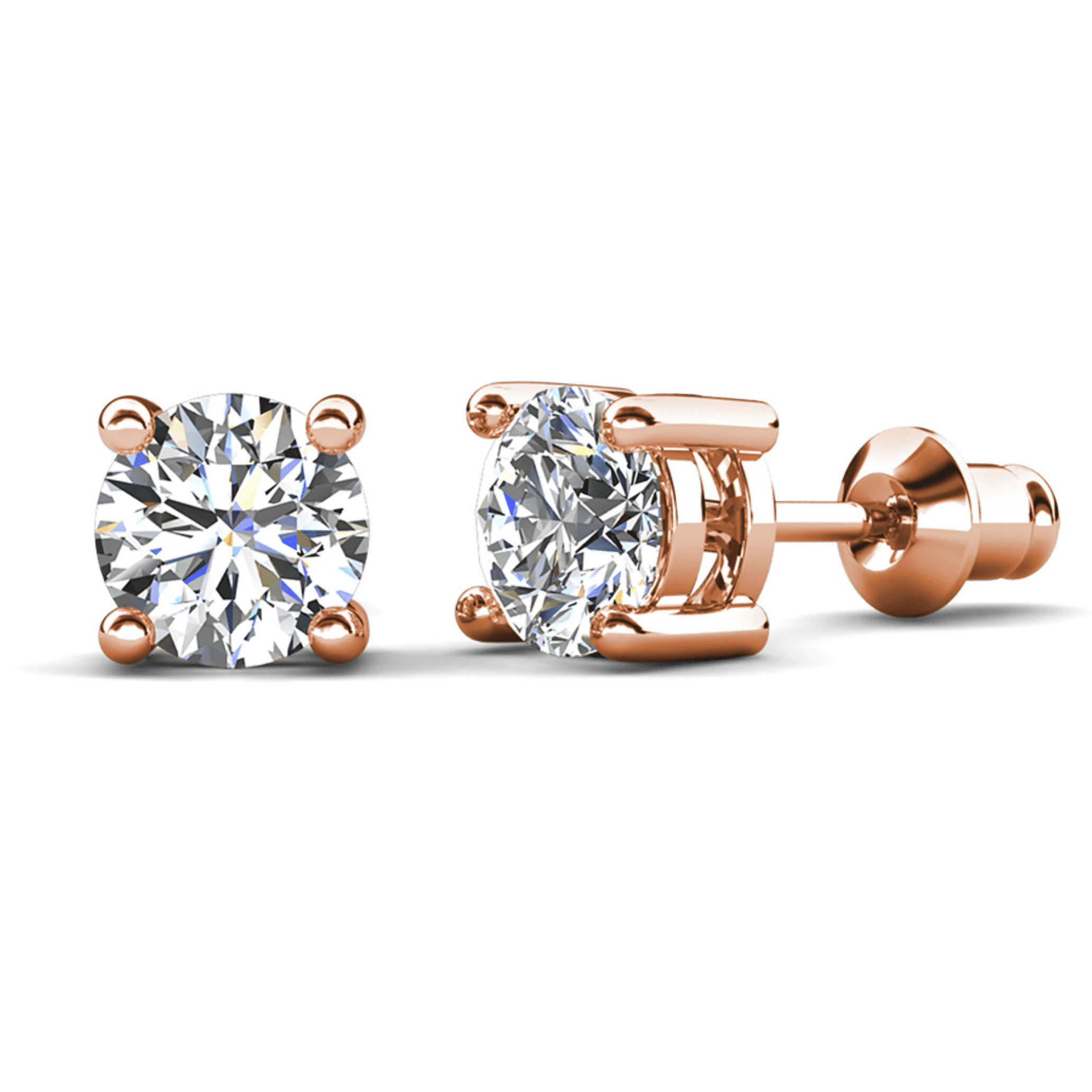 Cate & Chloe Mia 18k Rose Gold Plated Stud Earrings with 4ct Simulated Diamonds Gift for Women