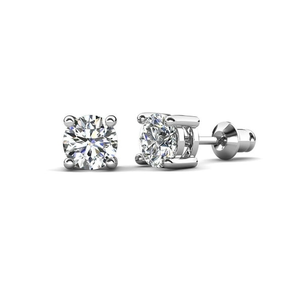 Cate & Chloe Mia 18k White Gold Plated Stud Earrings with 3mm Simulated Diamonds Gift for Women