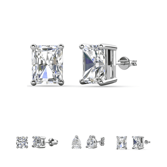Cate & Chloe Mia 18k White Gold Plated Stud Earrings with 4ct Emerald Cut Simulated Diamonds Gift for Women