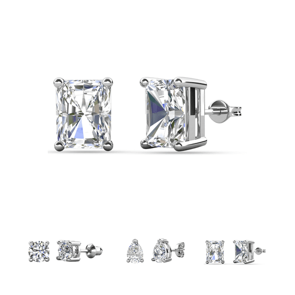 Cate & Chloe Mia 18k White Gold Plated Stud Earrings with 4ct Emerald Cut Simulated Diamonds Gift for Women