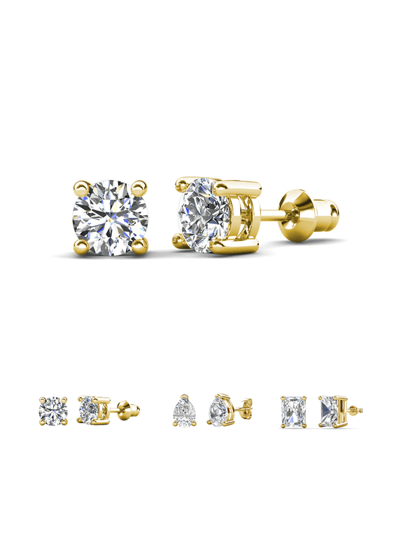 Mia 18k Yellow Gold Plated Stud Earrings with 1ct Simulated Diamonds Gift for Women