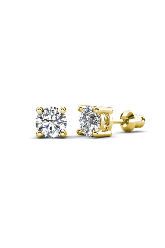 Mia 18k Yellow Gold Plated Stud Earrings with 1ct Simulated Diamonds Gift for Women