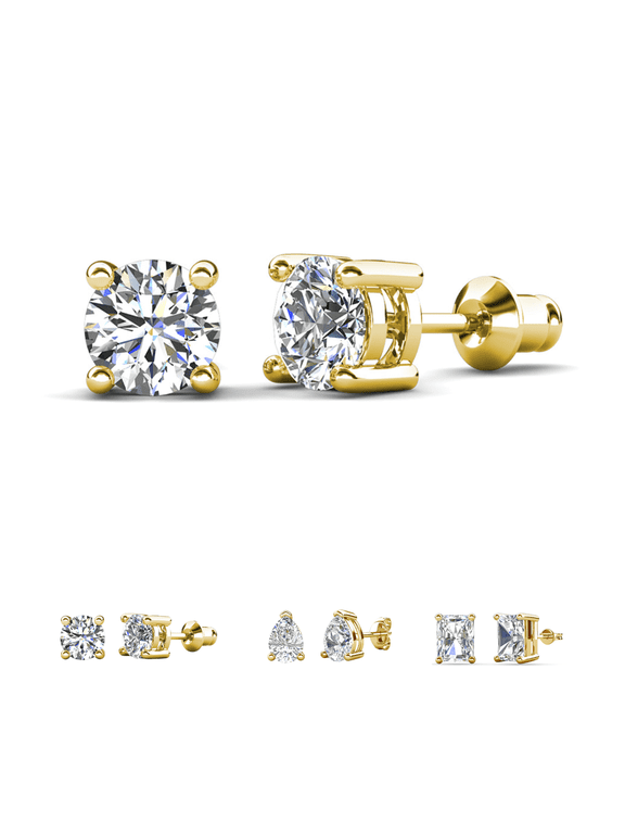 Mia 18k Yellow Gold Plated Stud Earrings with 2ct Simulated Diamonds Gift for Women