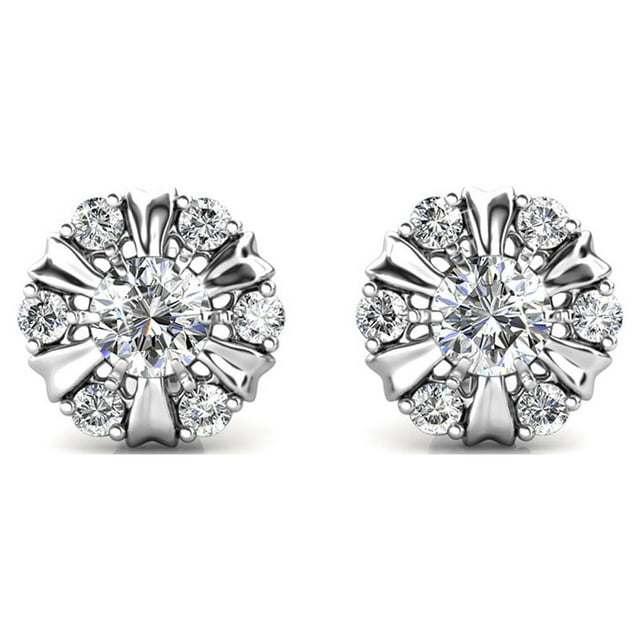 Cate & Chloe Millie 18k White Gold Plated Silver Earrings with Crystals | Stud Earrings for Women, Girls, Jewelry Gift for Her