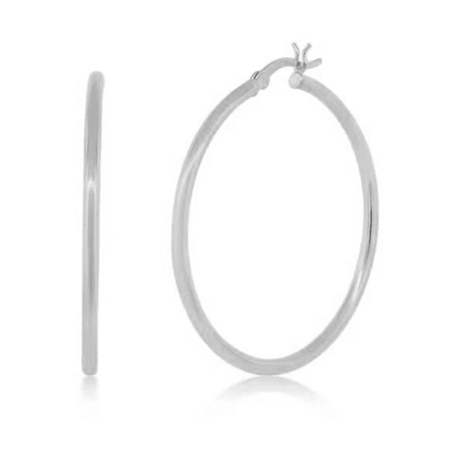 Cate & Chloe Monica 18k White Gold Plated Silver 40mm Hoop Dainty Earrings for Women, Gift for her