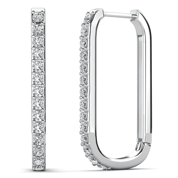 Cate & Chloe Nadia 18k White Gold Plated 24mm Hoop Earrings with Swarovski Crystals Gift for Women