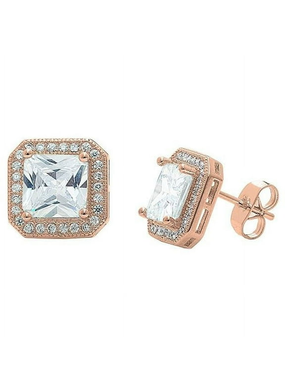 Cate & Chloe Norah 18k Rose Gold Plated CZ Stud Earrings | Women's Crystal Earrings, Jewelry Gift for Her