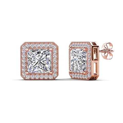 Norah 18k Rose Gold Plated Stud Earrings with Simulated Diamond Crystals for Women